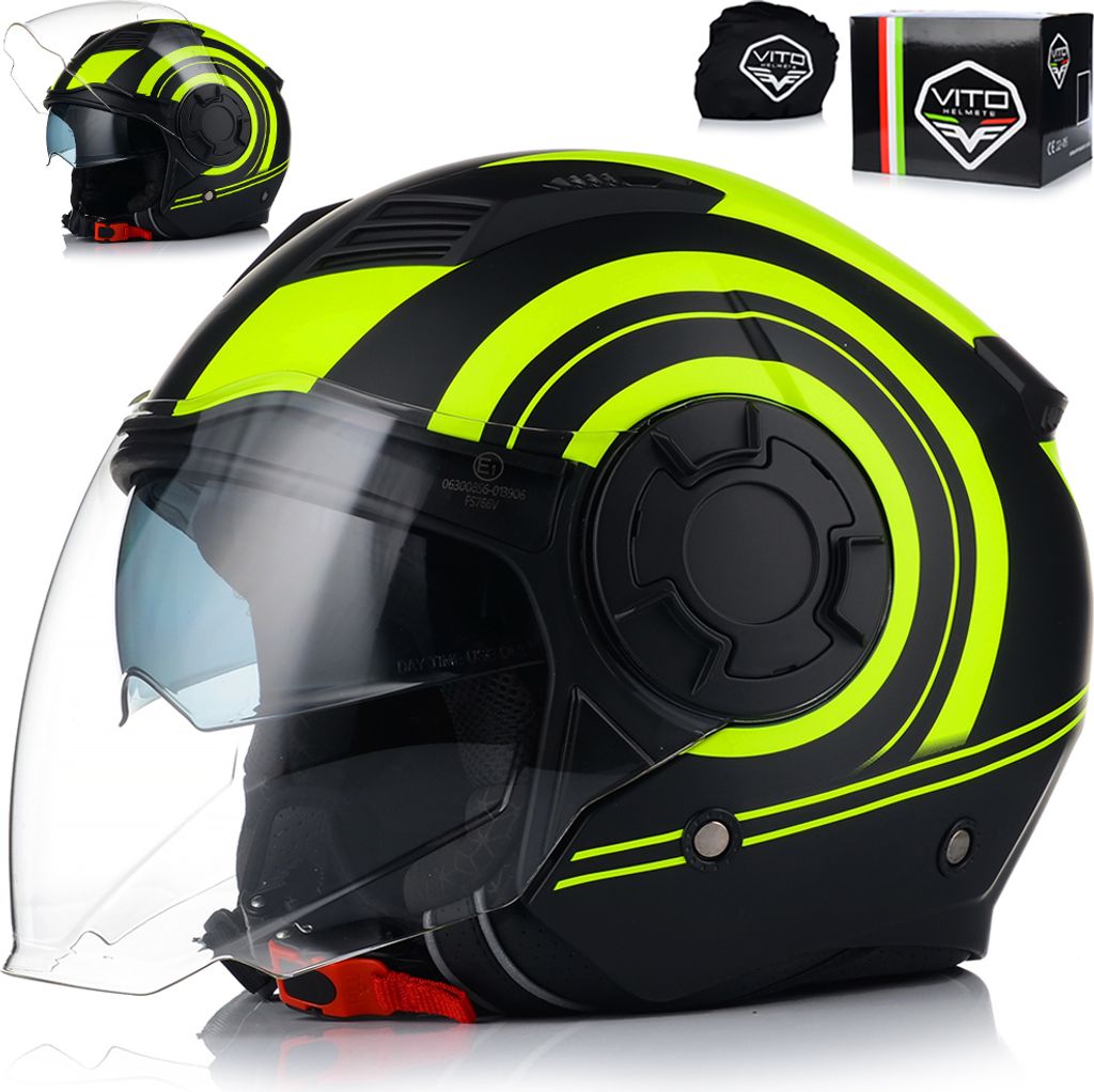 Jethelm Motorradhelm | VITO ISOLA | Helm mit integrierter Sonnenblende Jet Gr.S 55-56cm