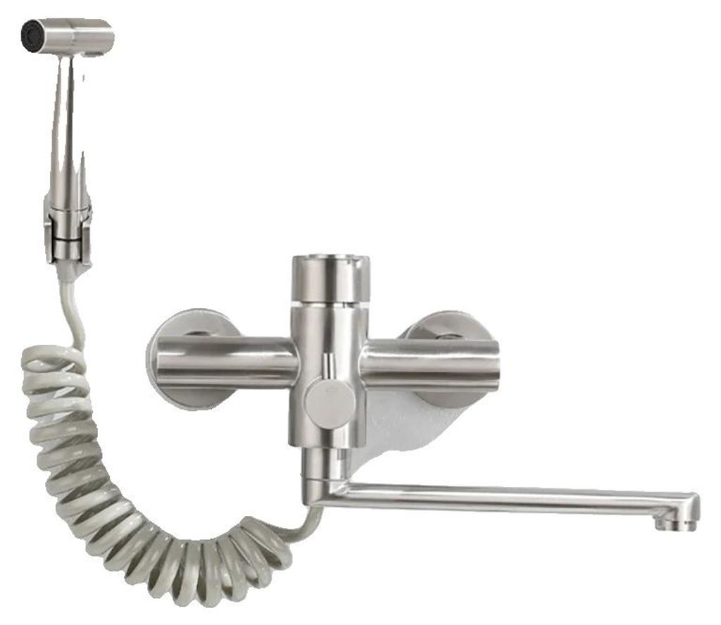 Keukenmengkraan, wandmontage, flexibele uitloop, nikkel Productafbeelding 
