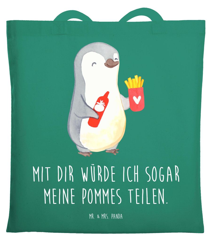 Mr. & Mrs. Panda Tote Bag Pinguin Pommes - Mint - Geschenk, Schultasche, Jutebeutel, Valentinstag, für Frauen, Hochzeitstag, Partner, Freundin, Tr...