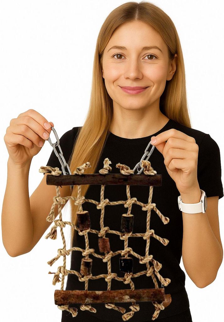 Kletternetz mit Holzstücken für mittlere und größere Papageien