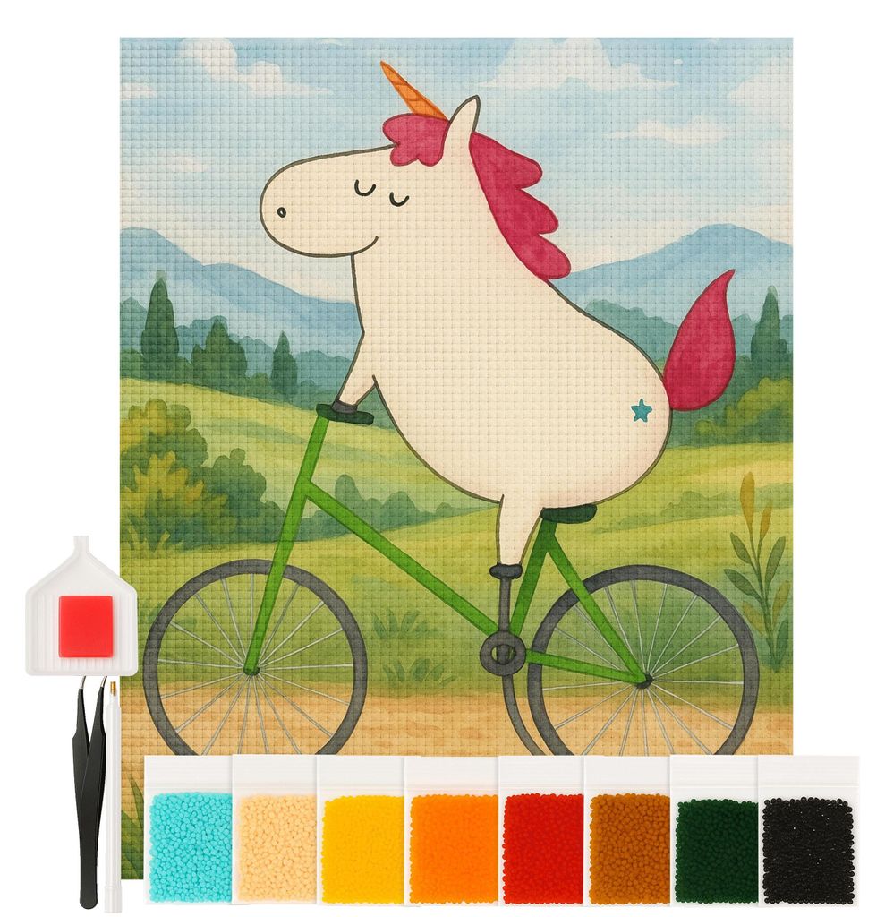 Mr. & Mrs. Panda Diamond Painting Einhorn Radfahrer Design 40 x 50 cm Ohne Rahmen - Weiß - Geschenk, diamant, Bike, Basteln, 5d, Unicorn, Einhörn...