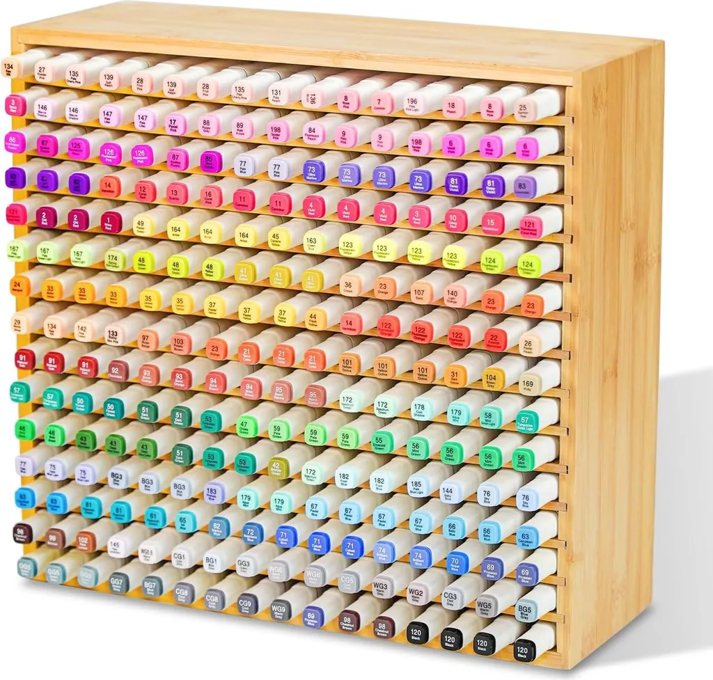 Sac de Rangement Bureau pour Marqueurs - 240 Fentes en Bois de Bambou