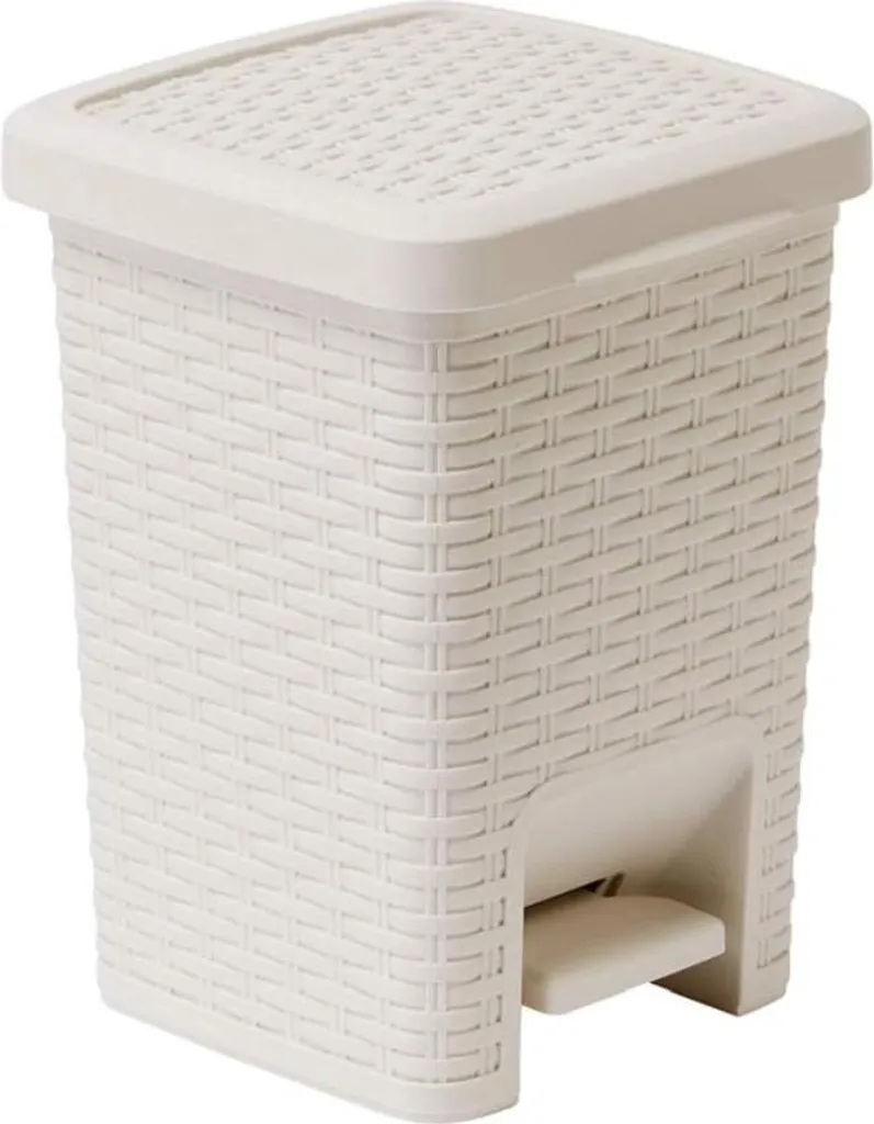 Poubelle à Pédale Hygiénique 6L Carrée Effet Rotin Crème Calico Lin