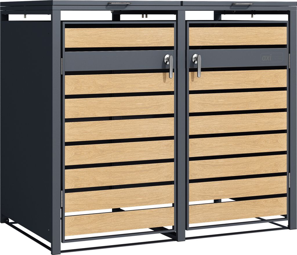AXI Lucas Mülltonnenbox in Metall Anthrazit / Holzoptik | Produktbild 