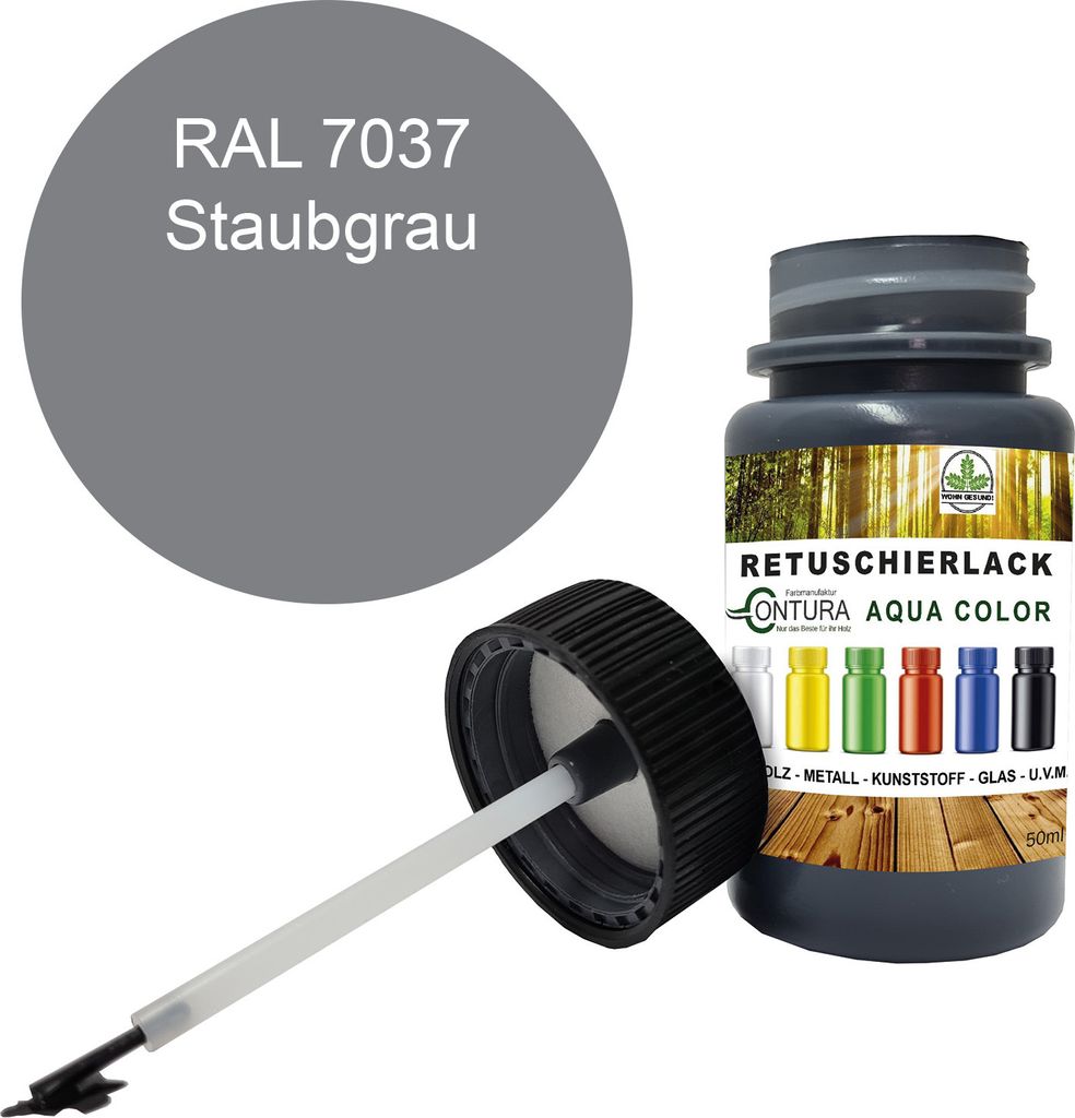 Reparaturlack Lackstift RAL Lack Pinselflasche 50ml. Farbe Holz Metall Möbel Auto Bad Retuschierlack - RAL 7037 Staubgrau