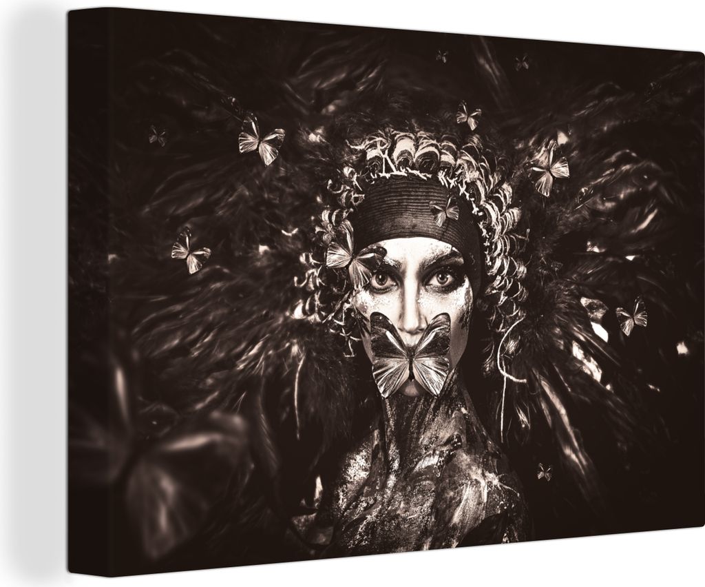 OneMillionCanvasses - Leinwandbilder - 150x100 cm, Frau - Schwarz - Weiß - Luxus, Wandbilder Kunstdruck Wanddekoration - Foto auf Leinwand - Gem...