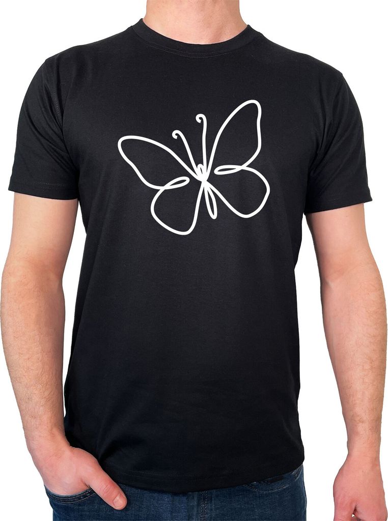 Huuraa Herren T-Shirt Schmetterling Silhouette L Black Bio Baumwolle Fairtrade Herrenshirt Geschenkidee