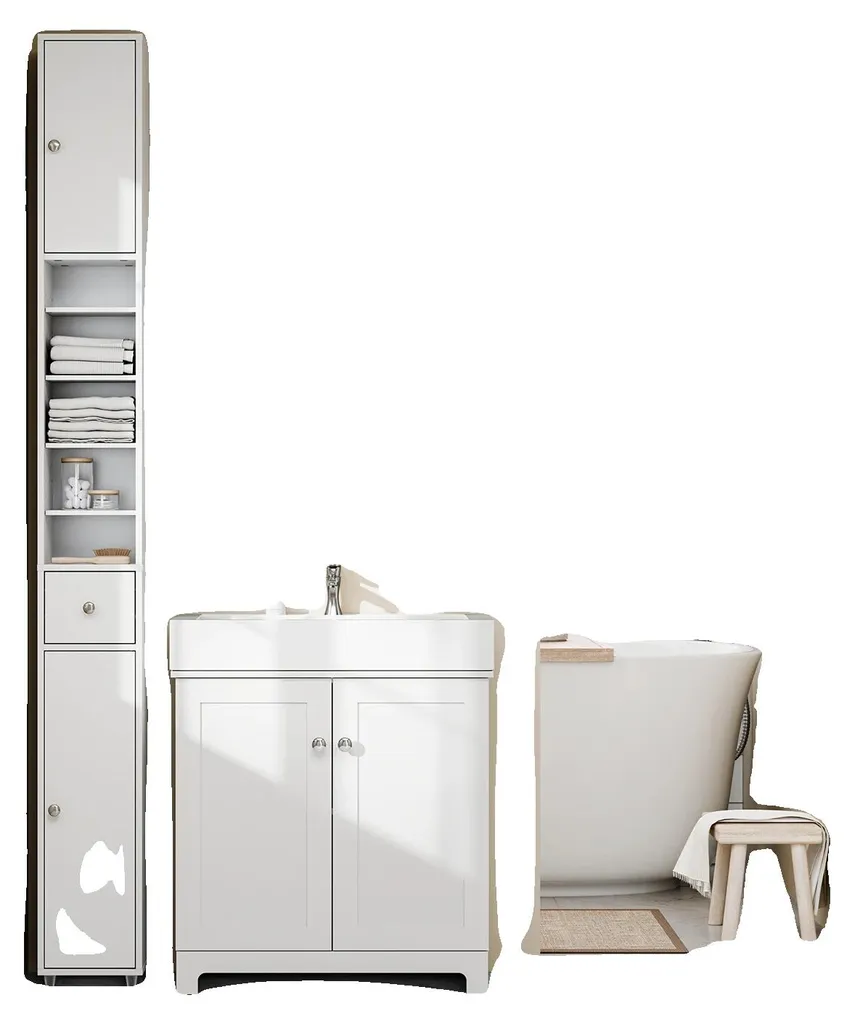 Rangement salle de bains gain de place blanc pour petits espaces - 30cm