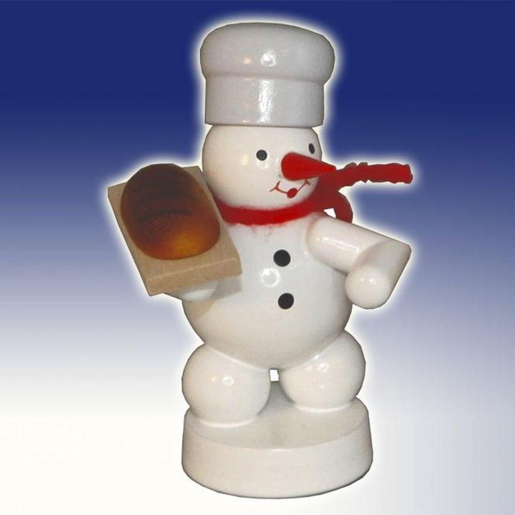 Schneemann Bäcker mit Brot (8cm) von Zenker Volkskunst