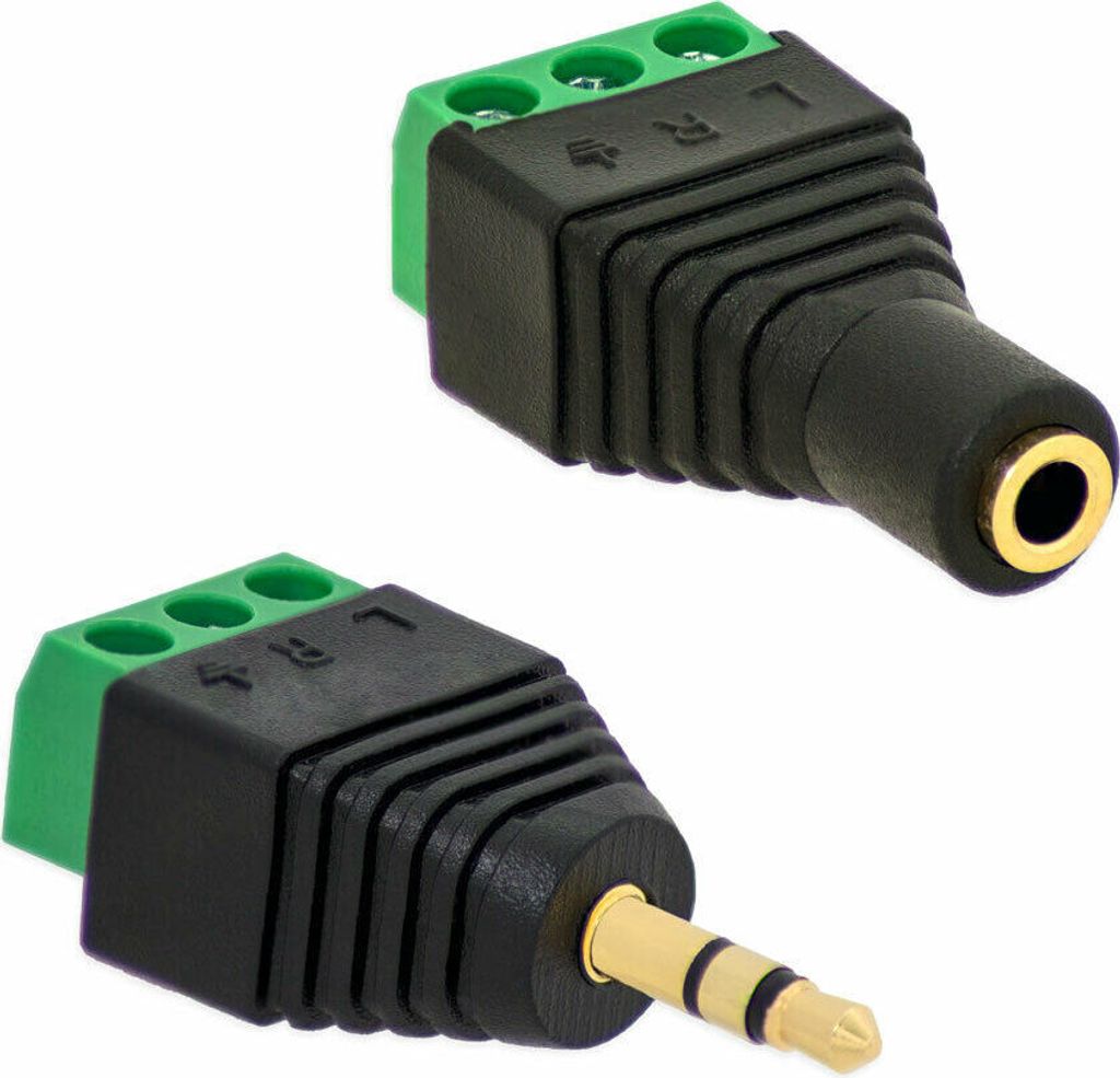 1x Klinken Stecker + 1x Buchsen 3,5mm Adapter > Terminalblock 3 Pin Schraub Klemme Set