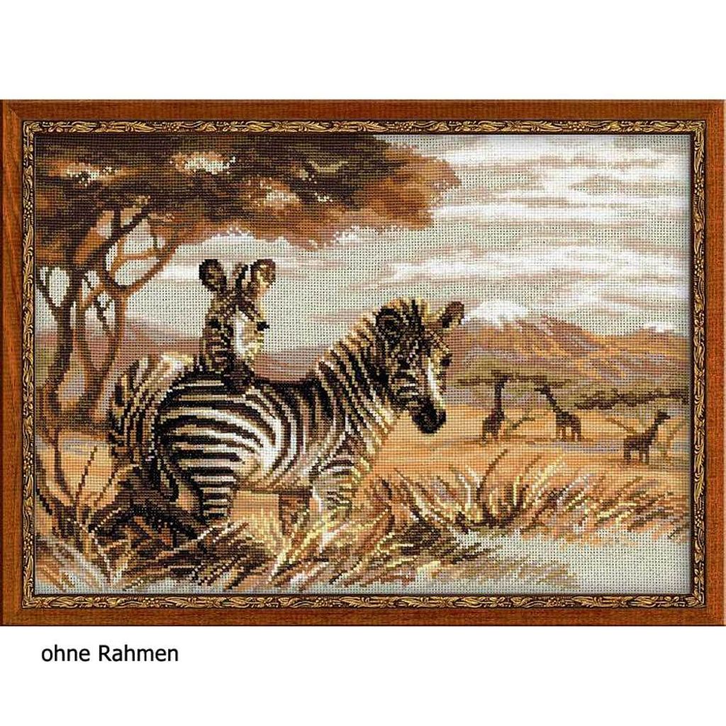 Riolis kruissteek set: Zebra's in de savanne Productafbeelding 
