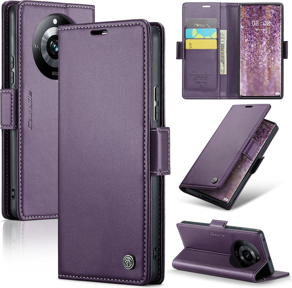 Realme 11 Pro Hülle, Leder Brieftasche Kartenfach Schutzhülle mit Standfunktion für Realme 11 Pro/ Realme 11 Pro+ Lila
