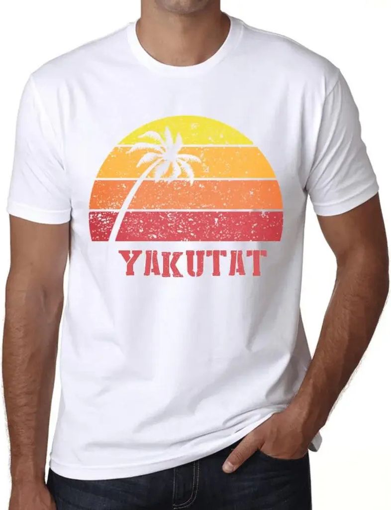 Herren Grafik T-Shirt Palme Strand Sonnenuntergang in Yakutat – Palm, Beach, Sunset In Yakutat – Öko-Verantwortlich Vintage Jahrgang Kurzarm L...