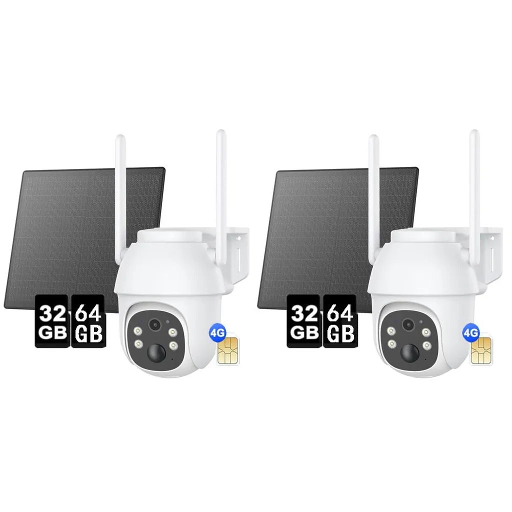 Caméra de Surveillance 4G Solaire 2K HD - Kit de 2 Caméras PTZ Extérieur