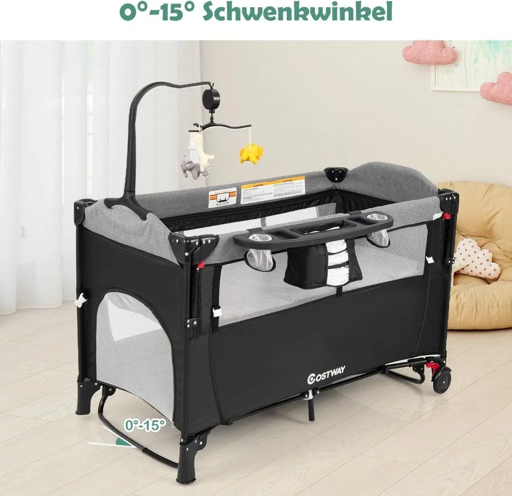 Lit bébé multifonction 5 en 1 Noir idéal pour petits espaces et soins