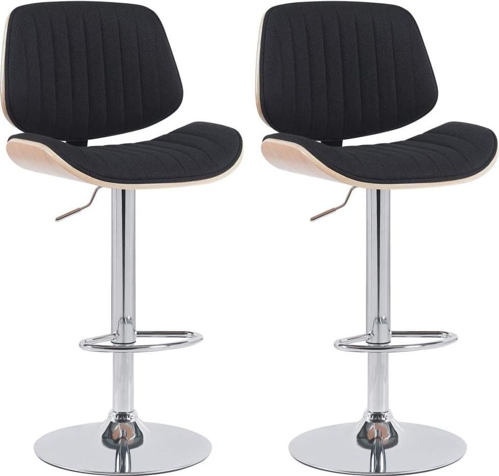 2-teiliges Set Barhocker - Hochstühle - Höhenverstellbar & drehbar | Farbe: Natur/Schwarz | Grundfarbe: Chrom