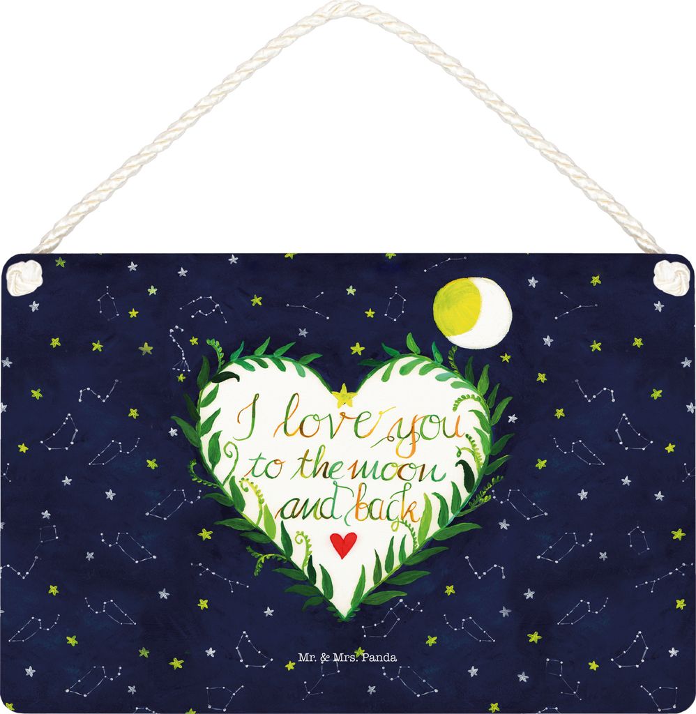 Mr. & Mrs. Panda Schild Love u to the moon & back DIN A5 - Geschenk, hängeschild, Spruch Hochzeitstag, Englisch, Wandbild Holz, Mond, Jahrestag, D...