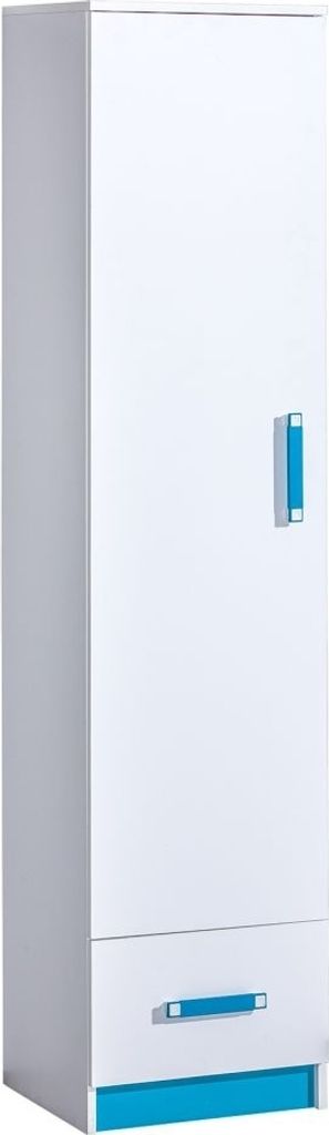 Kinderzimmer - Schrank Frank 05, Farbe: Weiß / Blau - 189 x 45 x 40 cm (H x B x T)