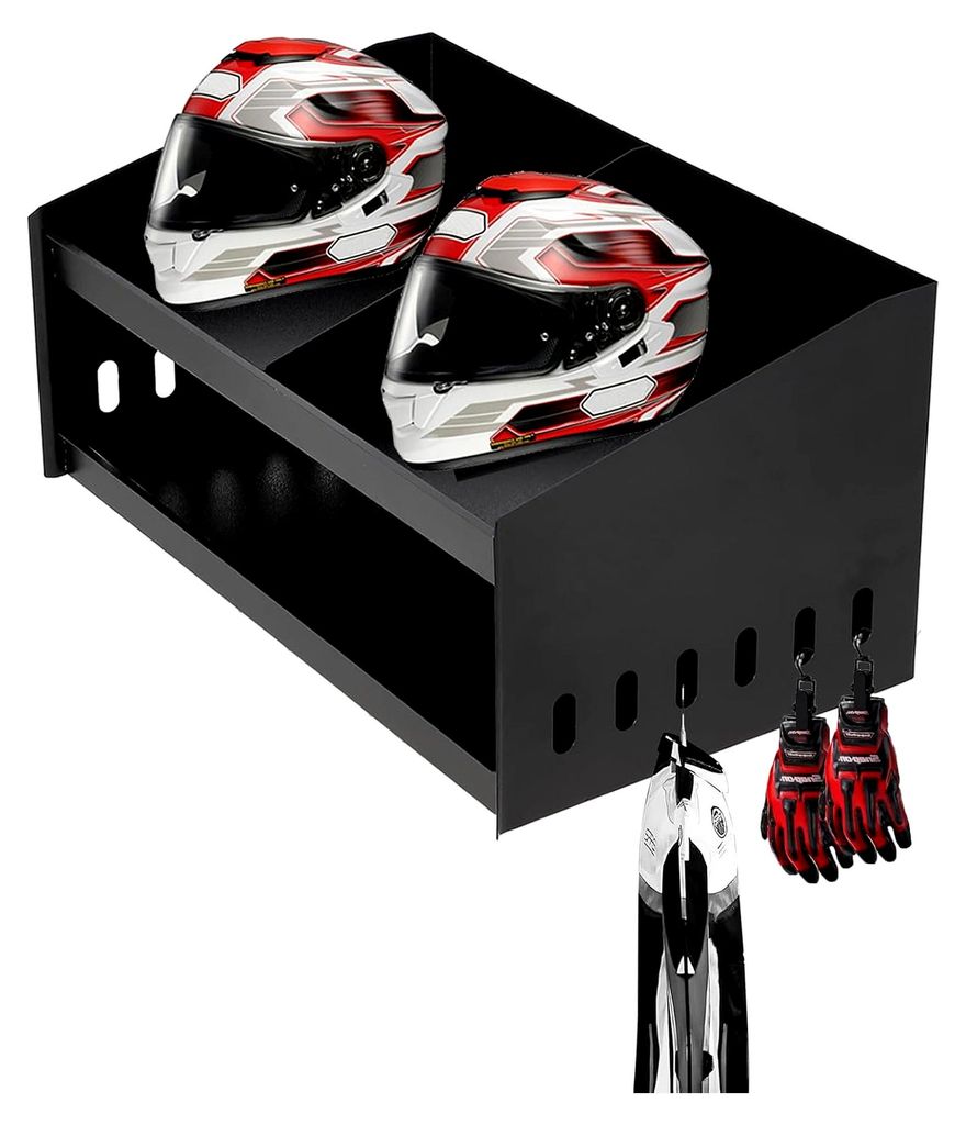 Wandhalterung für Helme aus Aluminium, doppelter Helmhalter mit Haken zur Aufbewahrung von Kleidung, Helmständer, Organizer für Garage und Gesch...