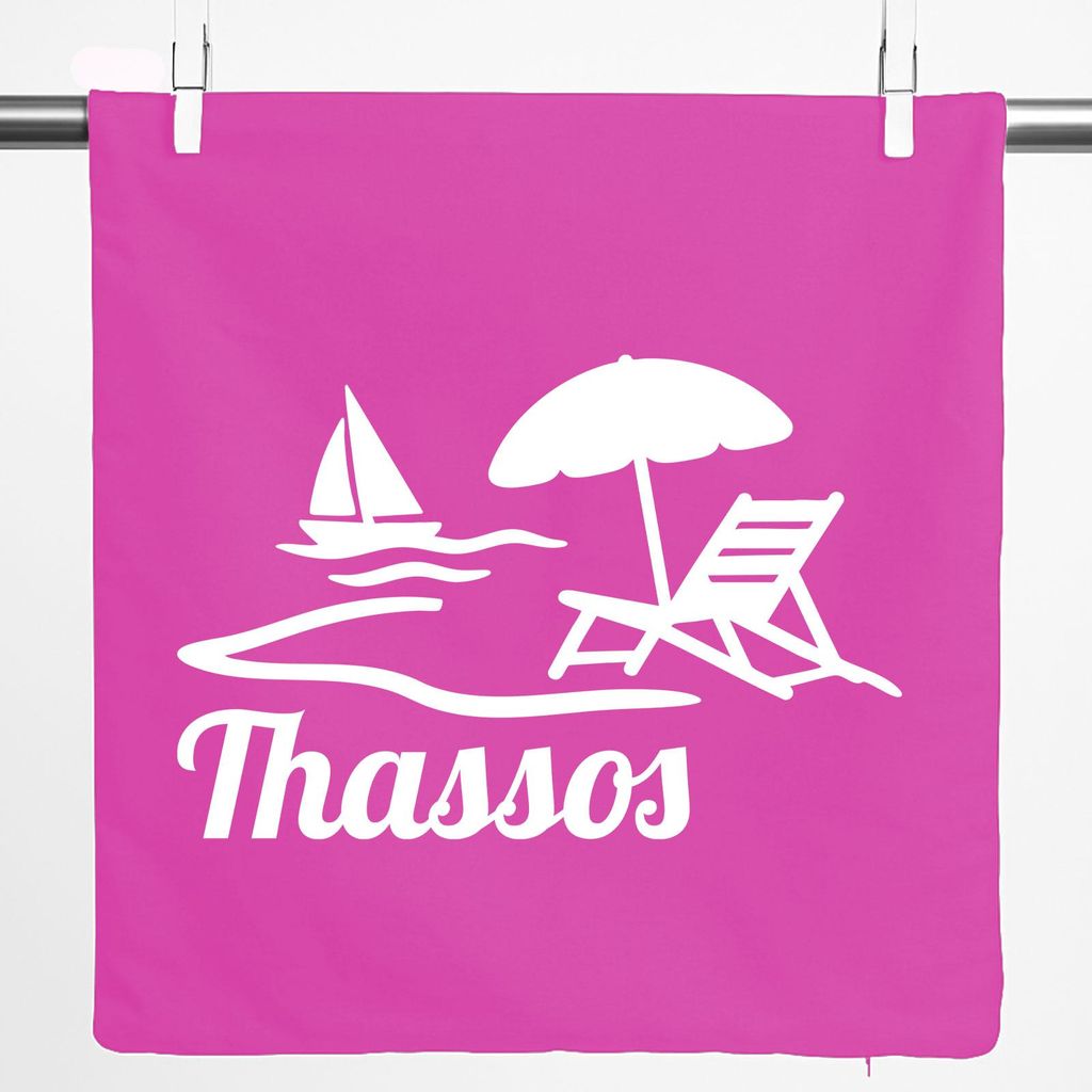 Huuraa Kissenbezug Thassos Inselmotiv Griechenland 40x40cm Fuchsia Baumwolle Dekokissenbezug Geschenkidee