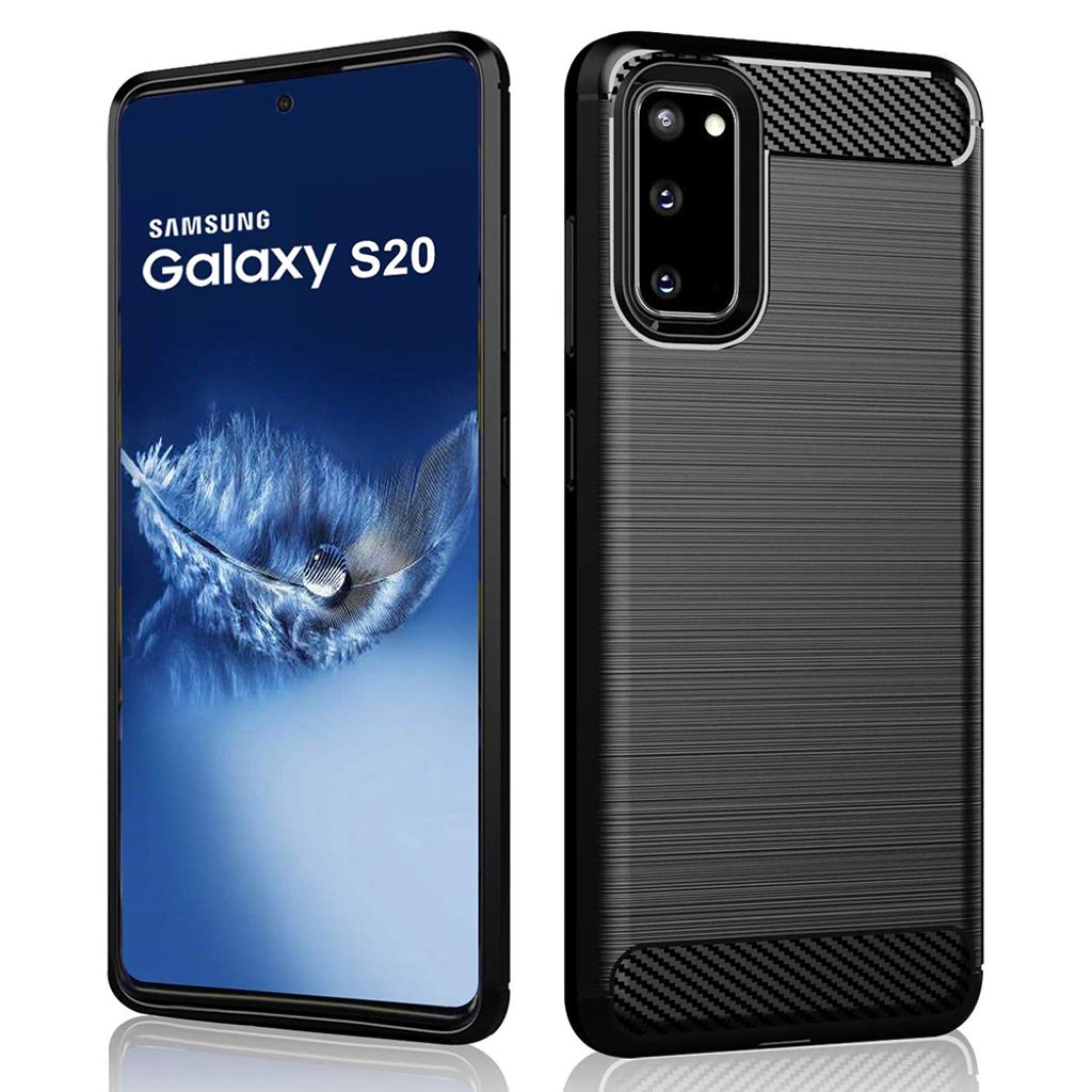 Techsuit Carbon Silicone Back Cover Hülle für Samsung Galaxy S20 - Schwarz