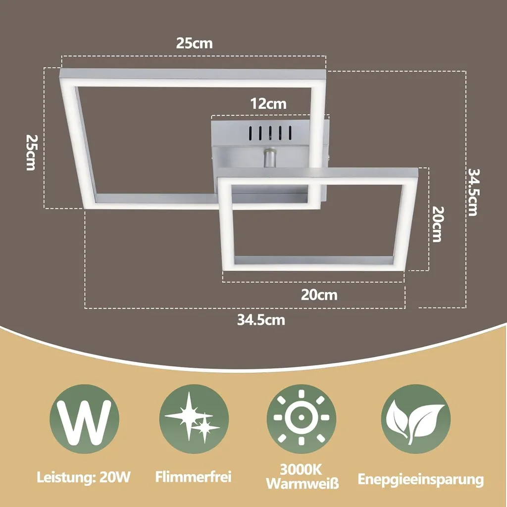 ZMH Lampada da soffitto LED Lampada da soffitto per cucina 20W Lampada da cucina 3000K Bianco caldo Lampada da camera da letto Argento Lampada da corridoio Lampade da soffitto angolari per corridoio Sala da pranzo - 5