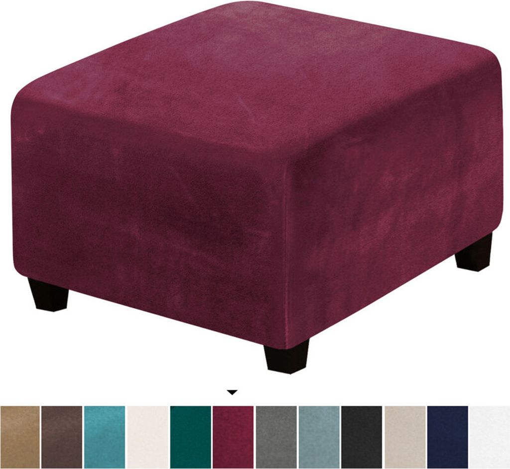 (Rot) Quadratischer Hockerbezug Stretch-Ottomanenbezug Plüsch, Stretch-Hockerbezug Anti-Rutsch-Fußhocker Jacquard-Schonbezüge mit elastischer Un...