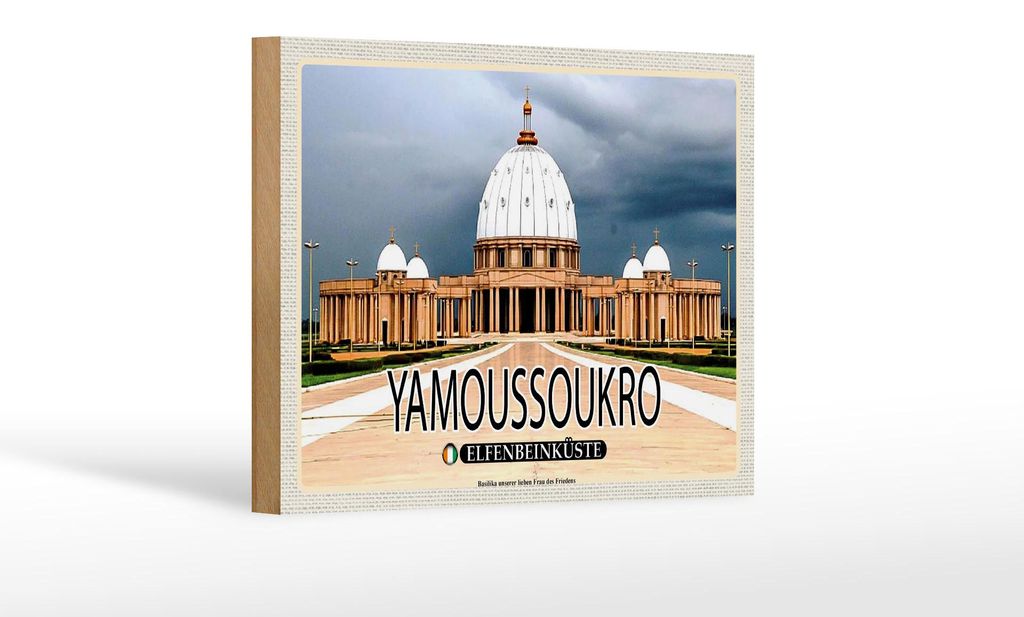 Holzschild Reise 18x12 cm Yamoussoukro Elfenbeinküste Basilika Dekoration