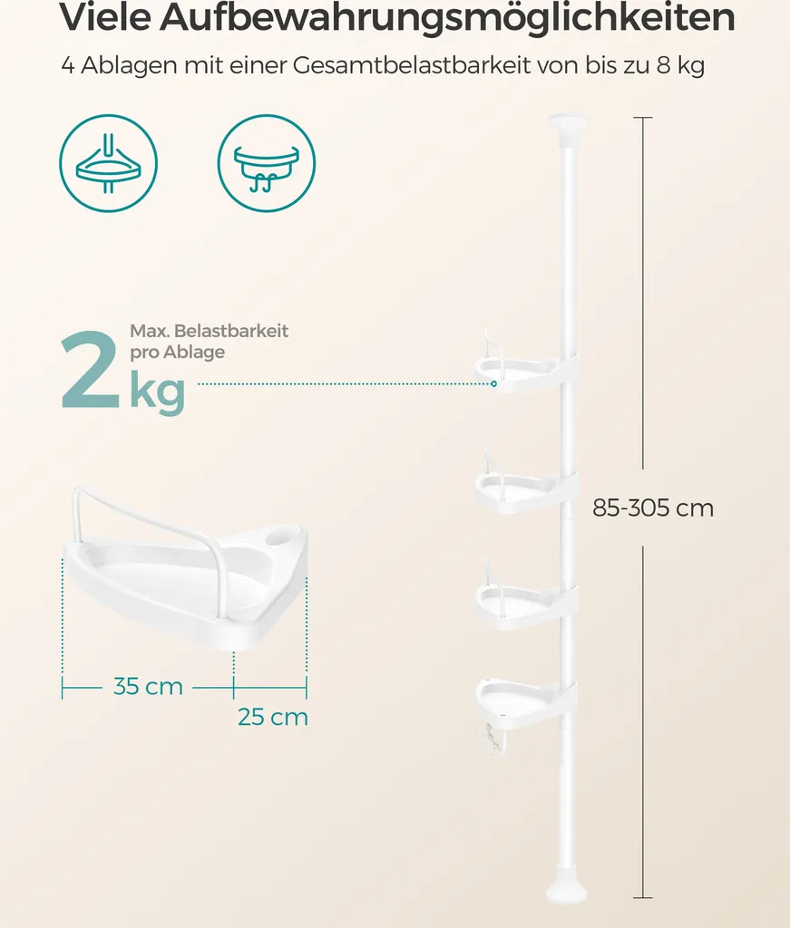 Rangement Douche sans Trou : Étagère Télescopique d'Angle 4 Bacs