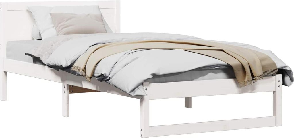vidaXL Bettrahmen mit Kopfteil Weiß 90 x 200 cm Massives Kiefernholz