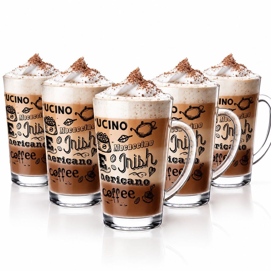 6 szklanek do latte macchiato 300ml z nadrukiem kawy Zdjęcie produktu 