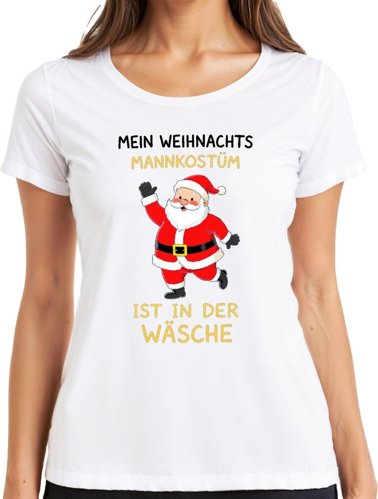 Weihnachtsmannkostüm in der Wäsche Weihnachten Nikolaus Lustig Damen T-Shirt, Weiß, 3XL