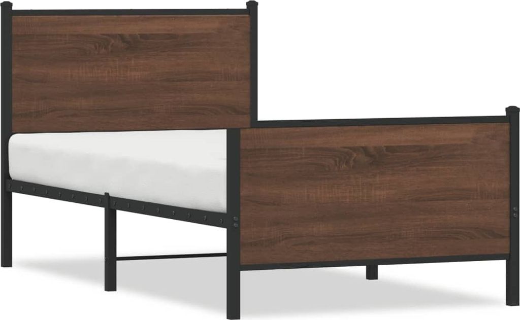 Metallbett ohne Matratze Braun Eichen-Optik 100x190 cm