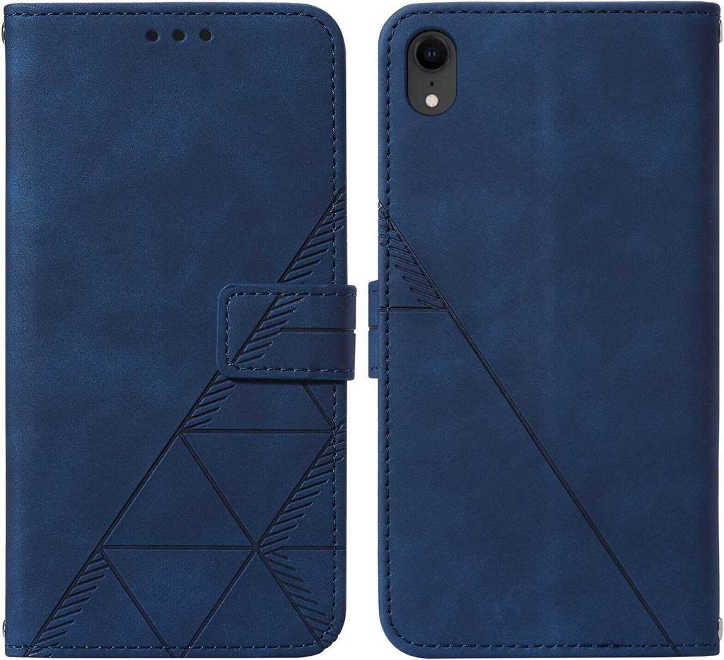 iPhone XR Hülle, Schlank Prägung Flip Leder Kartenfächer Schutzhülle mit Ständer für iPhone XR Blau