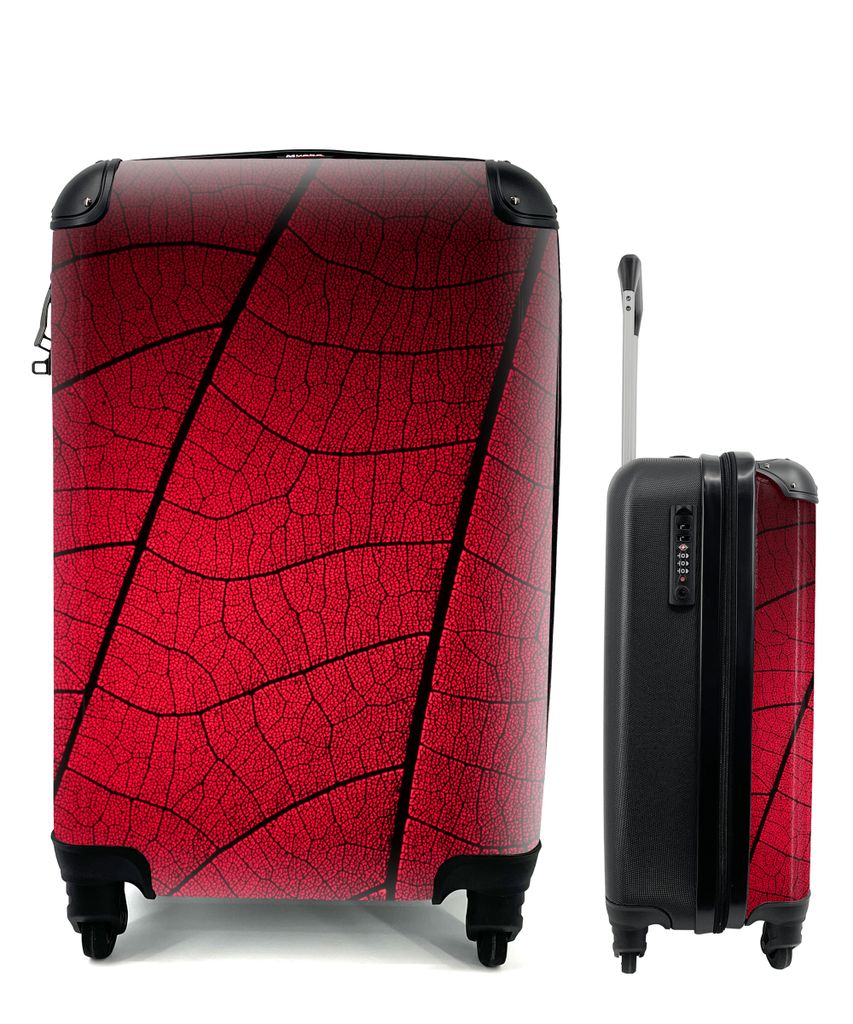 MuchoWow Koffer Handgepäck Trolley Rollkoffer Kleine Reisekoffer mit 4 Rollen - Rote Blätter mit vielen Adern - Cabin Size < 55x40x23 cm & 55x4...