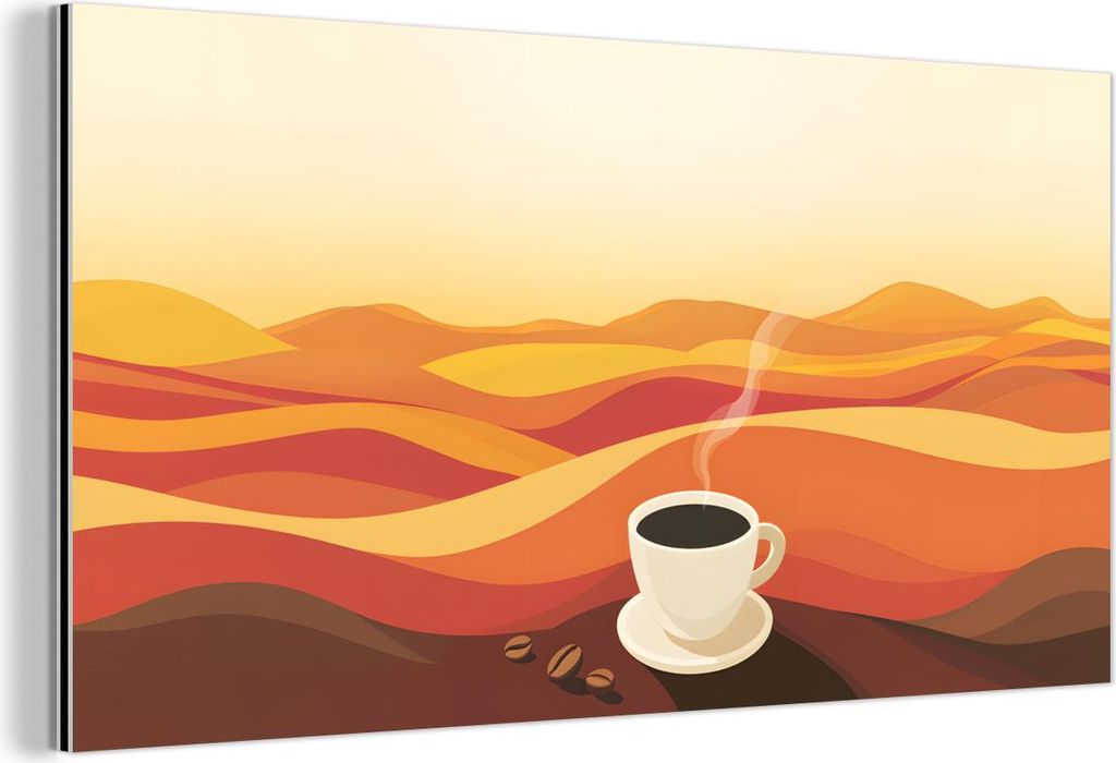 MuchoWow Wanddekoration Metall Metallbild Wandkunst 80x40 cm Kaffee - Landschaft - Orange - Kaffeebohnen MuchoWow Aluminium Gemälde - Wanddekorati...