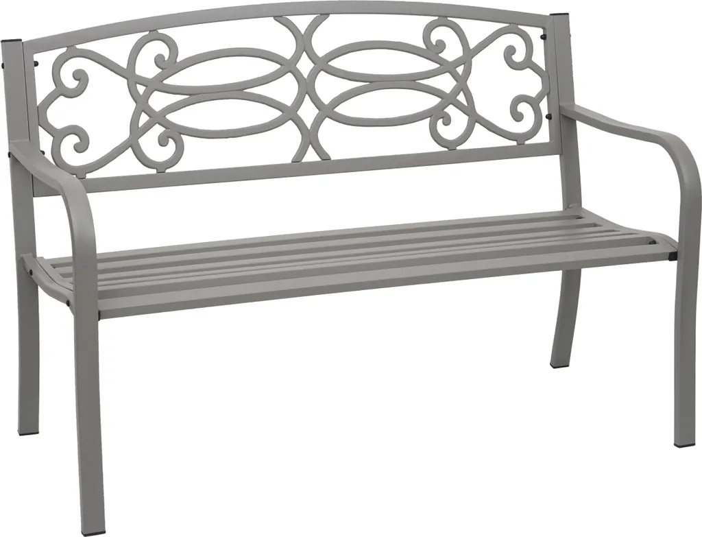 Banc de jardin HWC-F44 en acier gris anthracite, banc de parc 2 places