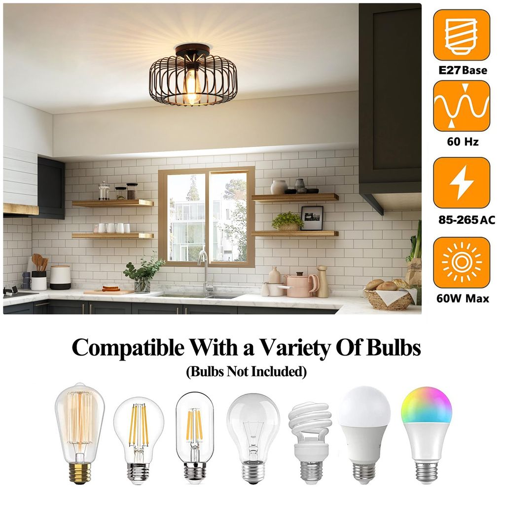 Deckenleuchte Schwarz 30cm, Modern Deckenlampe Metall E27, Produktbild 9