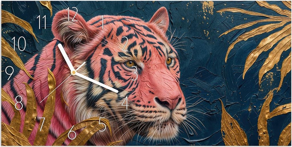 Wanduhr aus Glas mit Motiv Tiger Porträt- 60 x 30 cm - inkl. Aufhängesystem