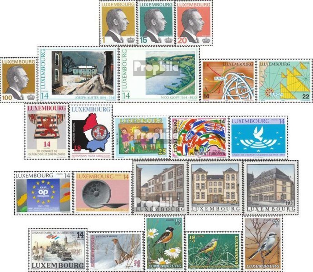 Briefmarken Luxemburg 1994 Mi 1334-1356 (kompl.Ausg.) Jahrgang 1994 komplett postfrisch Großherzog Jean