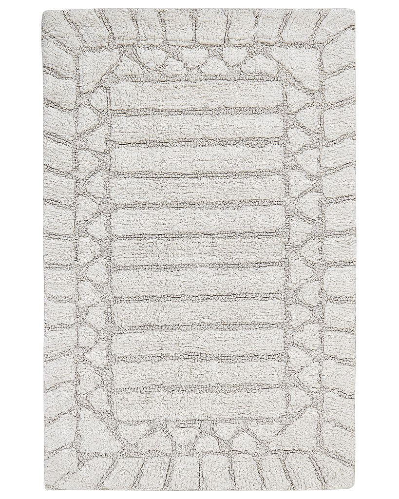 BELIANI Badematte Hellbeige Baumwolle 60 x 90 cm Rechteckig Einfarbig mit Geometrischem Muster Modern Flauschig Badteppich Bodenmatte Badezimmer