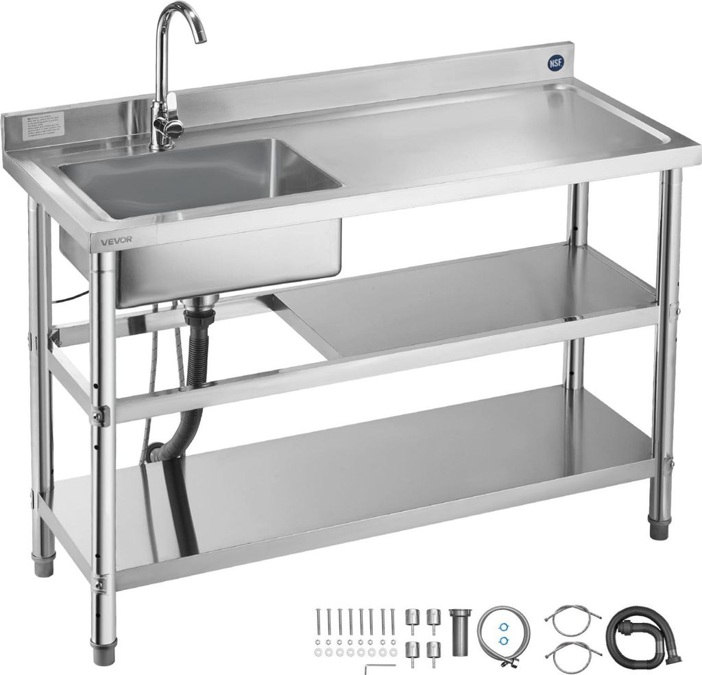 VEVOR Spültisch Spülbecken Edelstahl (120 x 50 x 94 cm), Produktbild 
