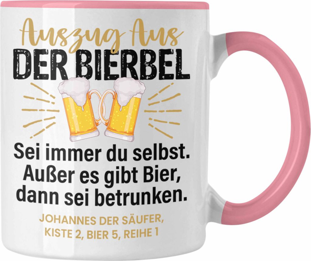 Trendation - Bierbel Tasse Geschenk Humor Biertrinker Geschenkidee Lustiger Spruch Männer Humor (Rosa)