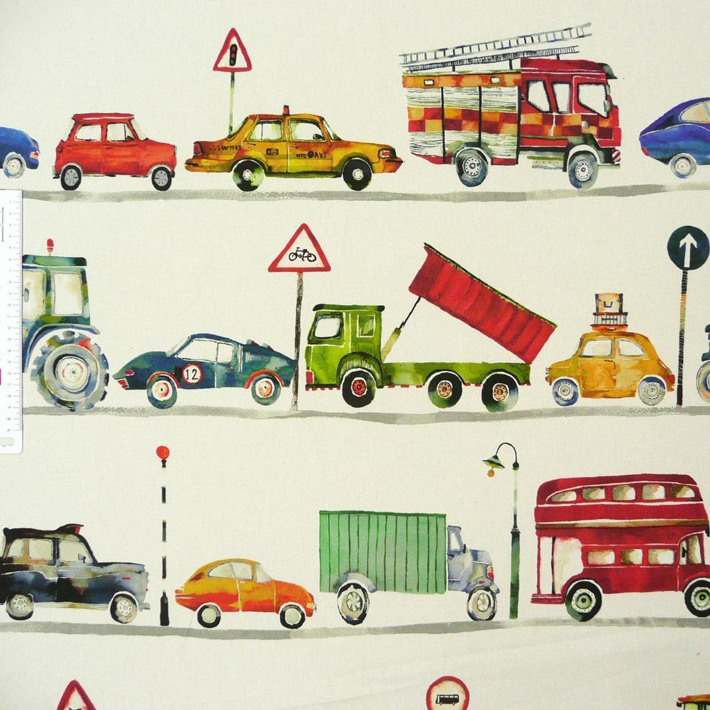 Dekostoff Meterware Stop Paintbox Straße Fahrzeuge Schilder bunt 137cm