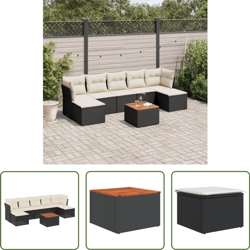 The Living Store 8-tlg. Garten-Sofagarnitur mit Kissen Schwarz Poly Rattan