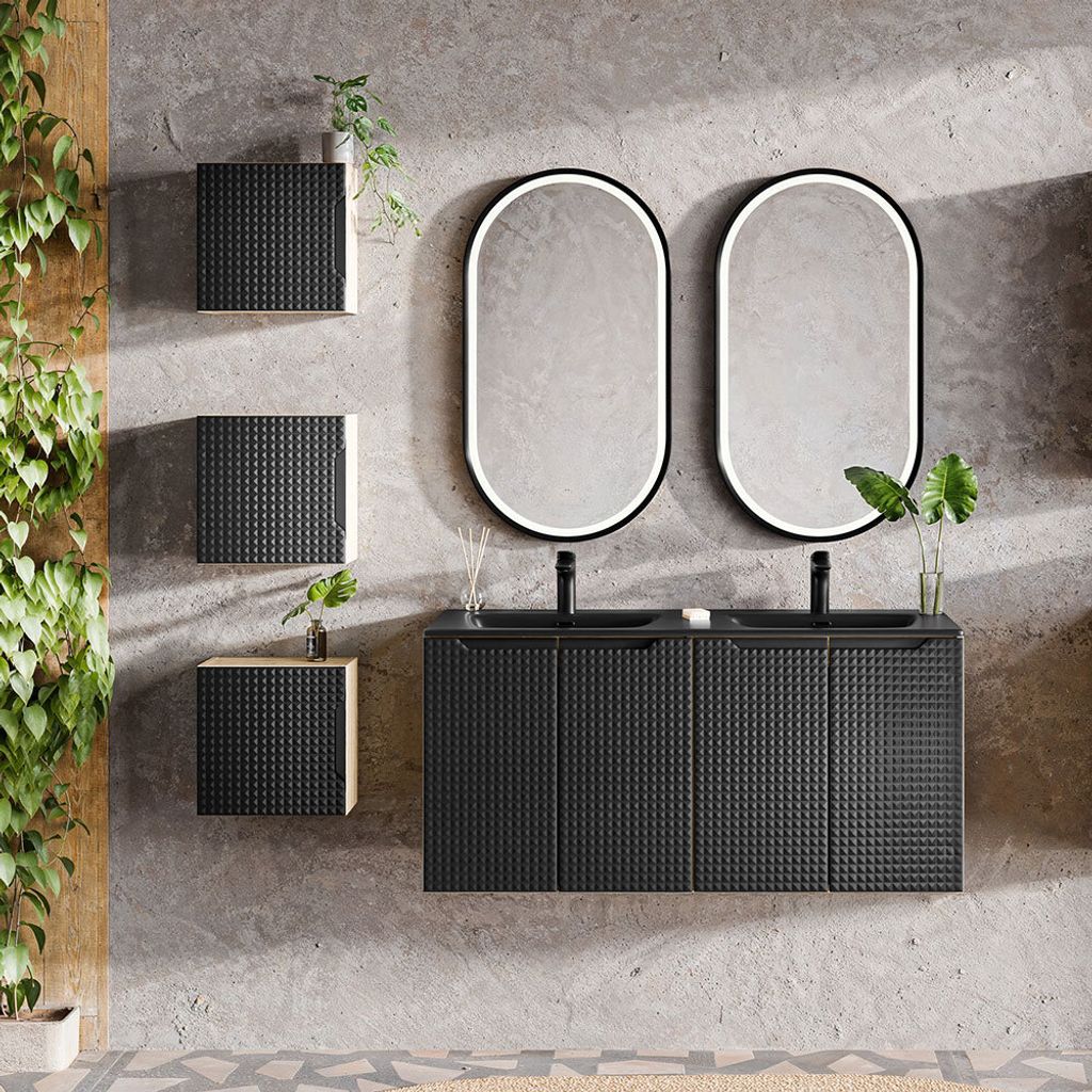 Badmöbel Set 6-teilig mit 120 cm Waschtisch in Eiche mit schwarz, LONDON-56-BLACK