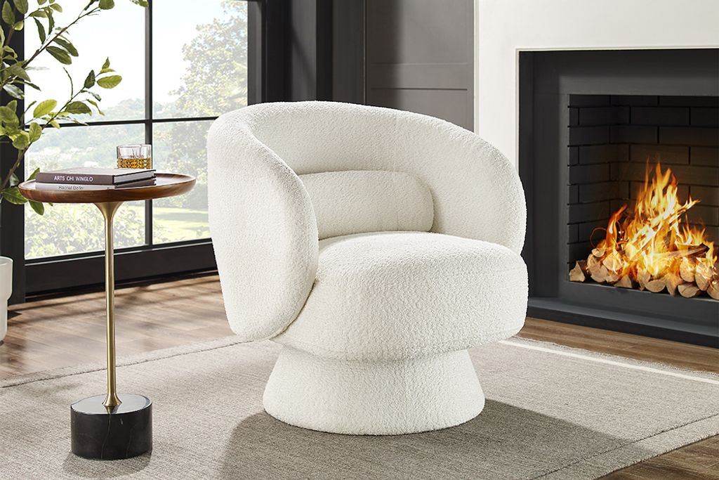 riess-ambiente Drehbarer Design Sessel BOSSA NOVA weiß Bouclé Lesesessel Relaxsessel Polstersessel