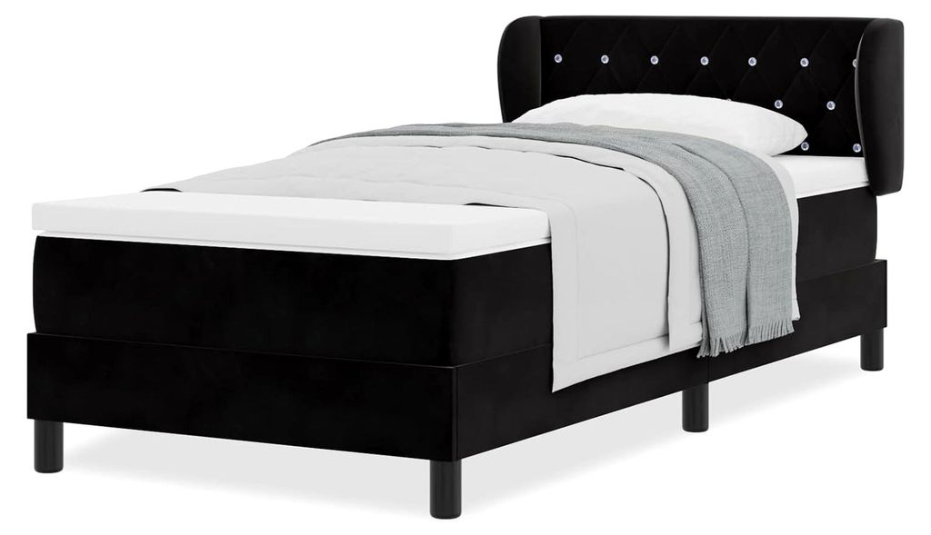 Boxspringbett mit Matratze Schwarz 100x200 cm Samt Gästebett Familienbett