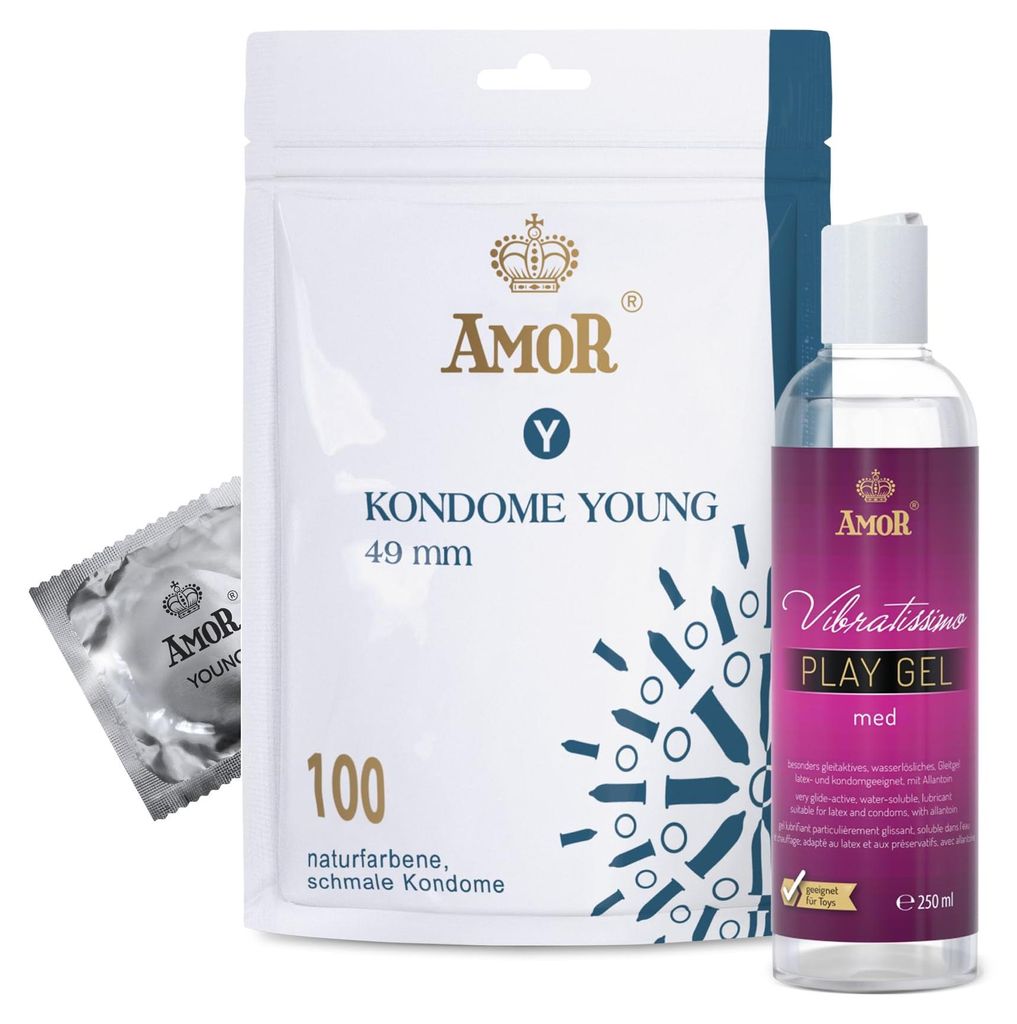 AMOR Premium Kondom und Gleitgel Set - 100 Kondome Ø 49 mm Produktbild 