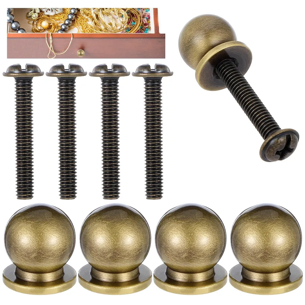 4 mini-poignées de tiroir vintage en bronze avec vis de fixation